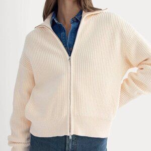 Everlane Organic Cotton Full Zip Sweater Women’s Size Large Ribbed Knit Cropped